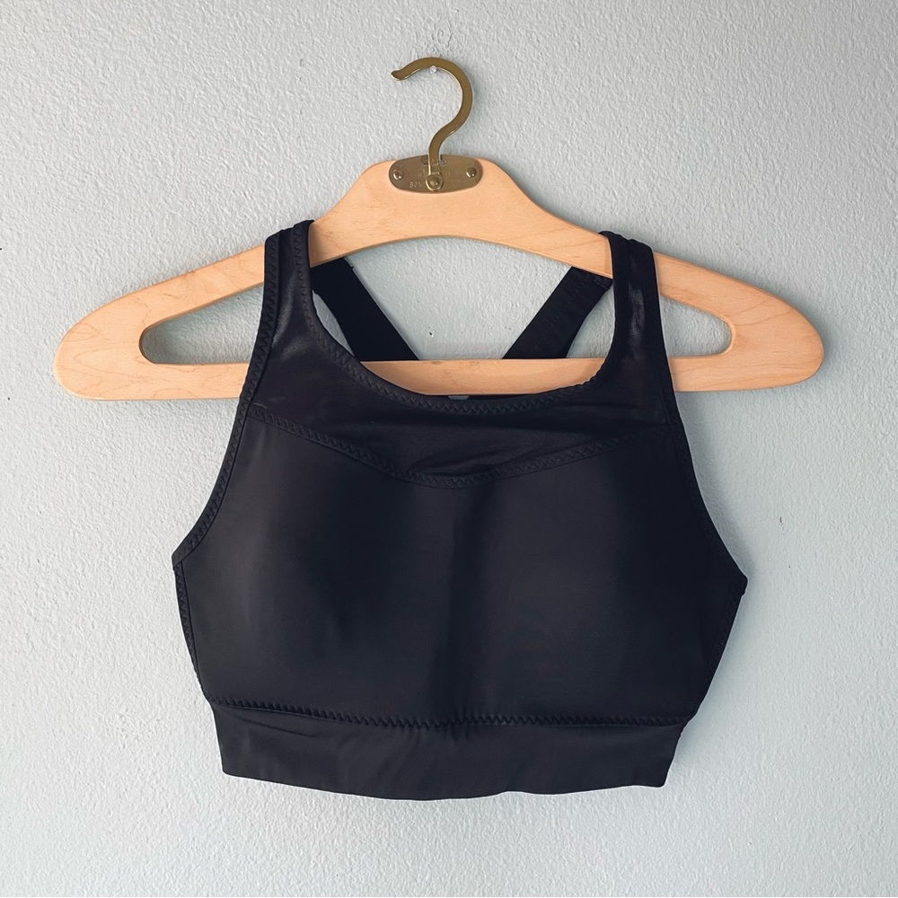 Athleta | Black Supportive Mesh Sports Bra High-Impact High-Neck